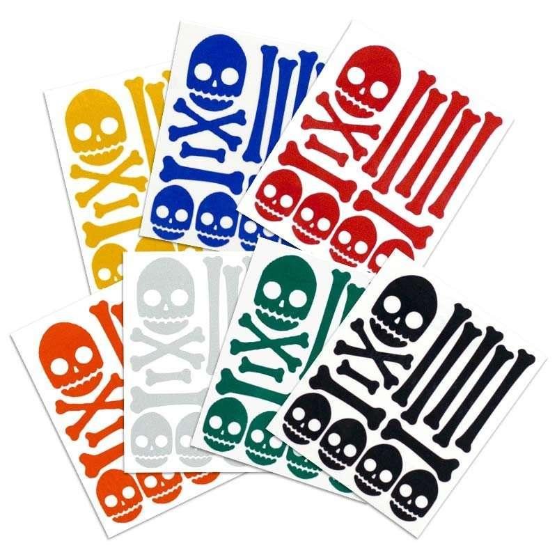 Multicolor reflective skull and crossbones sticker sheets