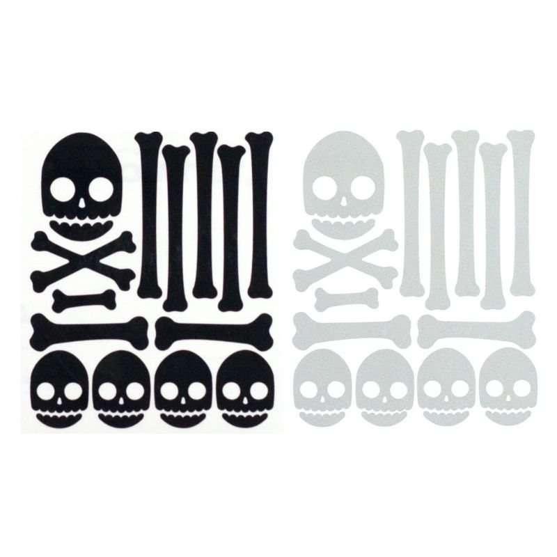 Black and white reflective skull and bone decal kits
