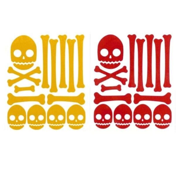 Yellow and red reflective skull and bone decal kits