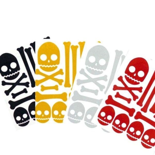 Black yellow silver and red skull-and-bones reflective sticker sheets