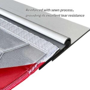 Sewn reflective tail lift flag edge and holder profile close-up