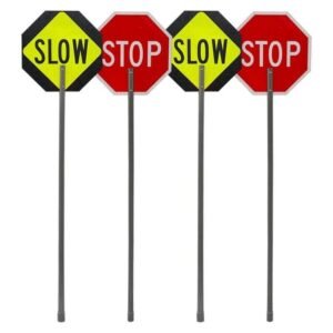 Reflective STOP and SLOW handheld signs with aluminium handles