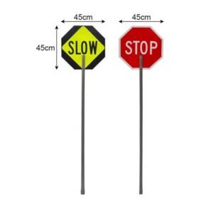 STOP and SLOW sign faces with 45 cm width dimensions