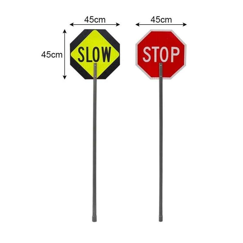 STOP and SLOW sign faces with 45 cm width dimensions