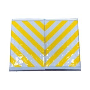 Pair of yellow and white reflective tail lift warning flags