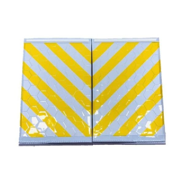 Pair of yellow and white reflective tail lift warning flags