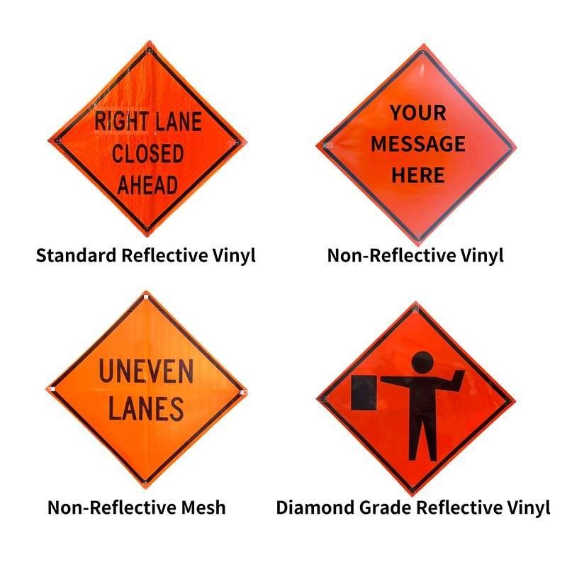 Orange Roll-Up Reflective Flagger Warning Sign — product detail