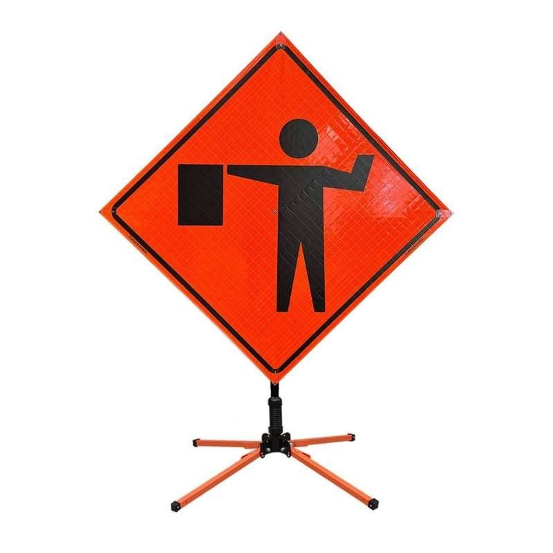 Orange Roll-Up Reflective Flagger Warning Sign — product detail