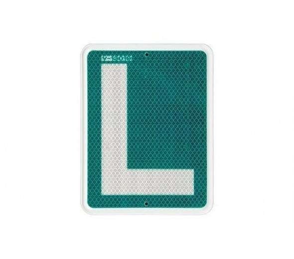 Green L marker in a light frame with mounting holes