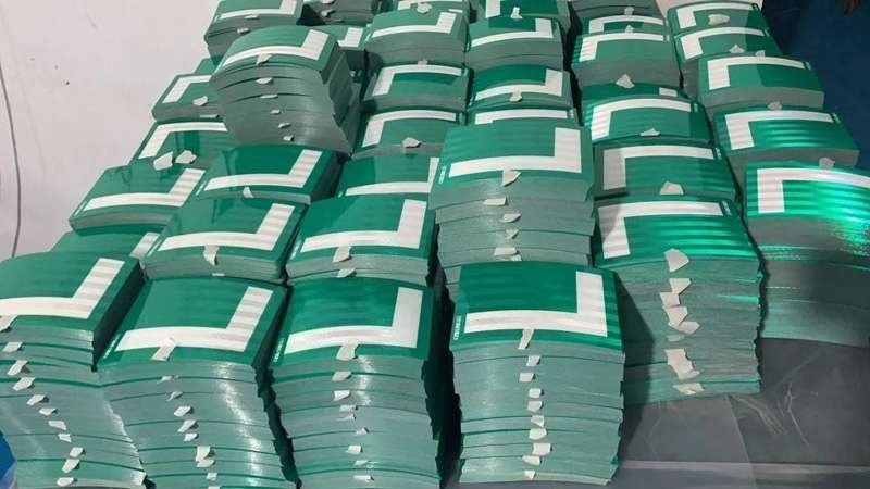 Green and White Reflective L Driver Stickers — product detail
