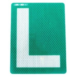 Green and White Reflective L Driver Stickers — product detail