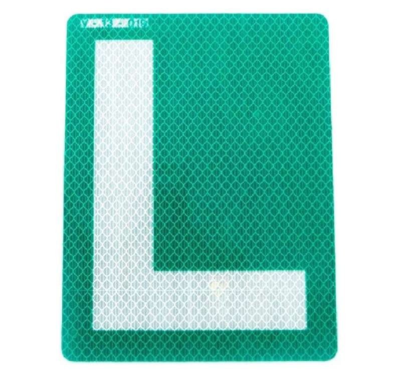 Green and White Reflective L Driver Stickers — product detail