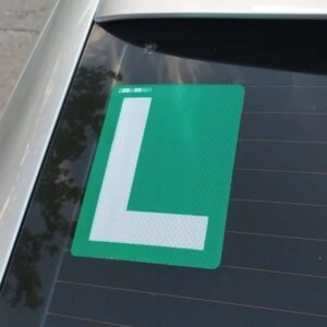Green and White Reflective L Driver Stickers — product detail