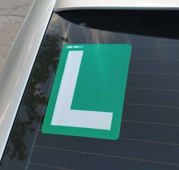 Green and White Reflective L Driver Stickers — product detail