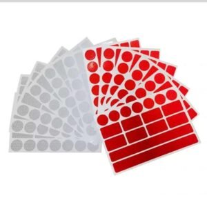 Red and white reflective decal sheets with circles and strips