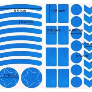 Blue reflective decal kit with curved strips circles rectangles and chevrons