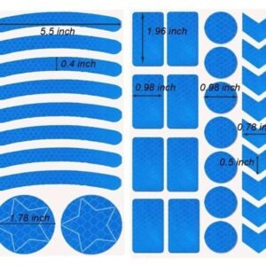 Blue reflective bicycle decal kit with curved strips and assorted shapes