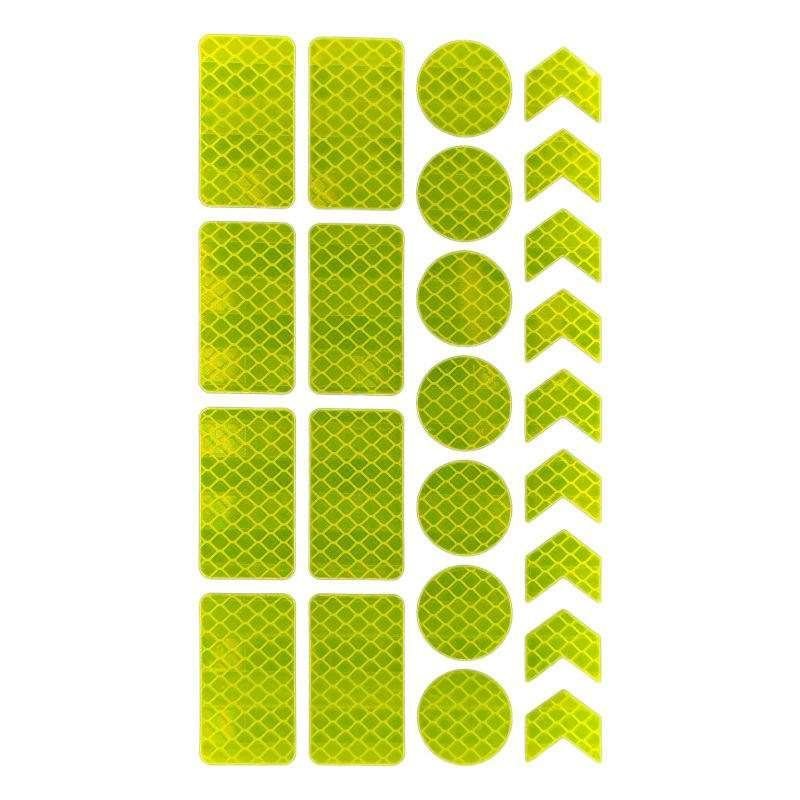 Yellow reflective rectangles circles and chevrons on a sticker sheet
