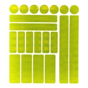 Fluorescent yellow reflective sticker sheet with circles rectangles and strips