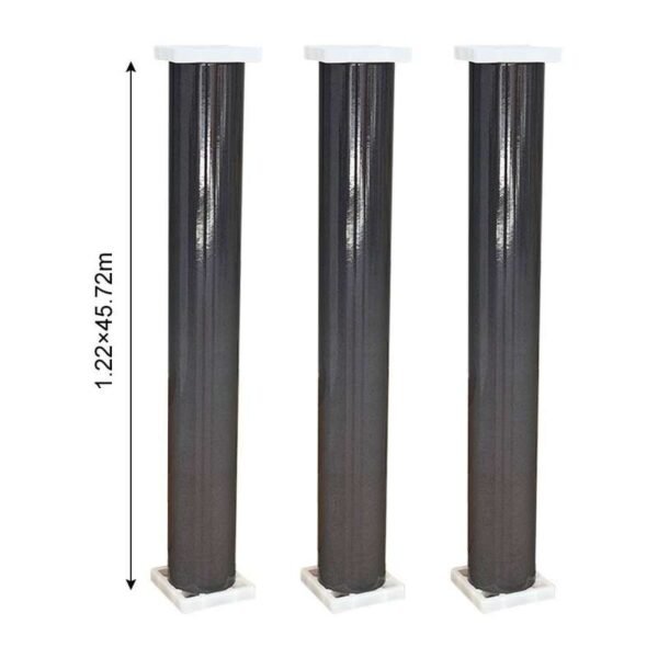 Black film rolls with protective end supports and illustrated size