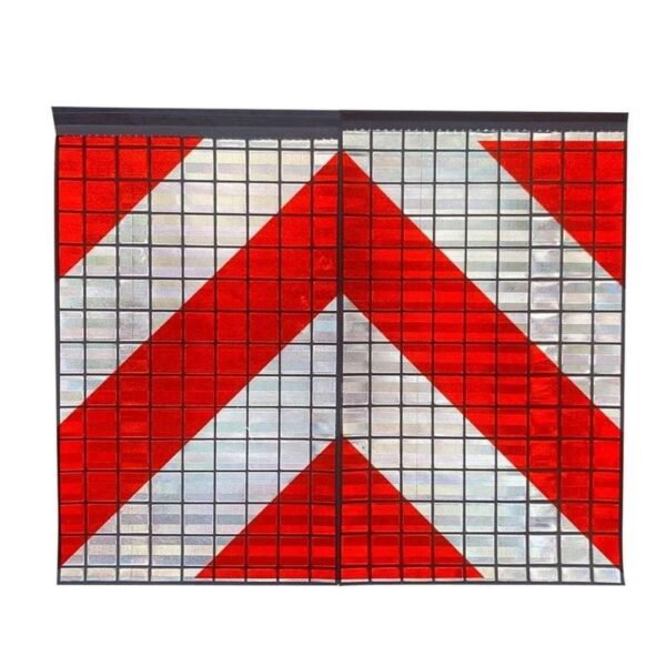 Red and white tail lift flag pair aligned side by side