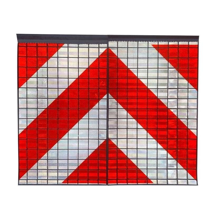 Red and white tail lift flag pair aligned side by side