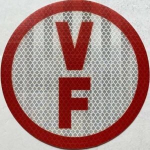 Red and white circular V-F reflective truss identification sticker