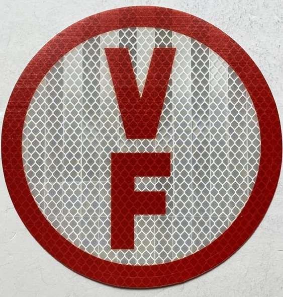 Red and white circular V-F reflective truss identification sticker