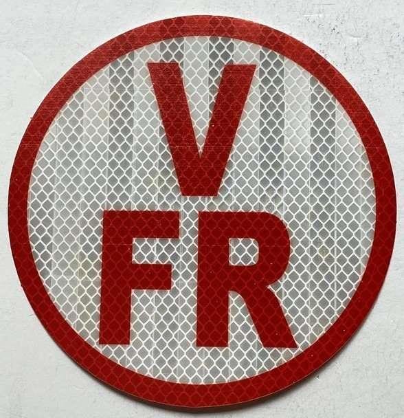 Circular red and white V-FR reflective truss identification sticker