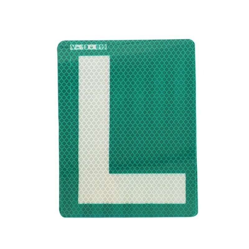 Green and White Reflective L Driver Stickers — product detail