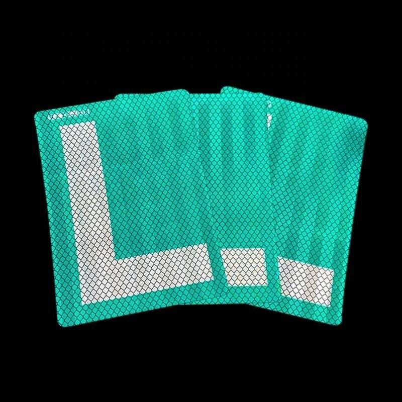 Green and White Reflective L Driver Stickers — product detail