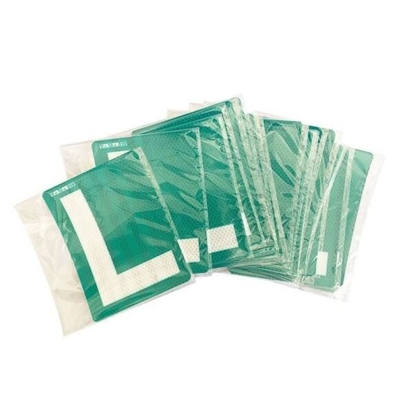 Green and White Reflective L Driver Stickers — product detail