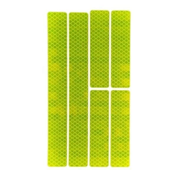 Fluorescent yellow reflective sticker kit with two long and four short strips