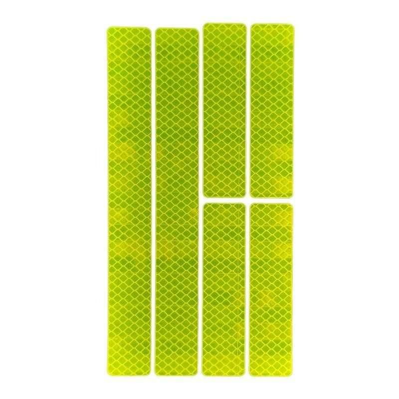 Fluorescent yellow reflective sticker kit with two long and four short strips