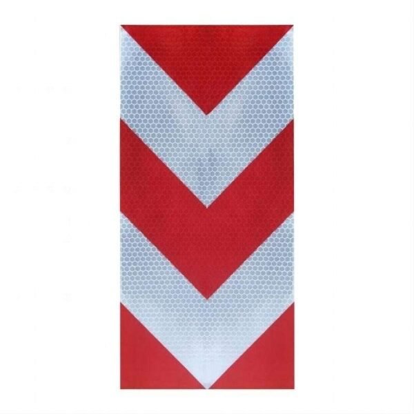 Red and white reflective chevron sticker shown vertically
