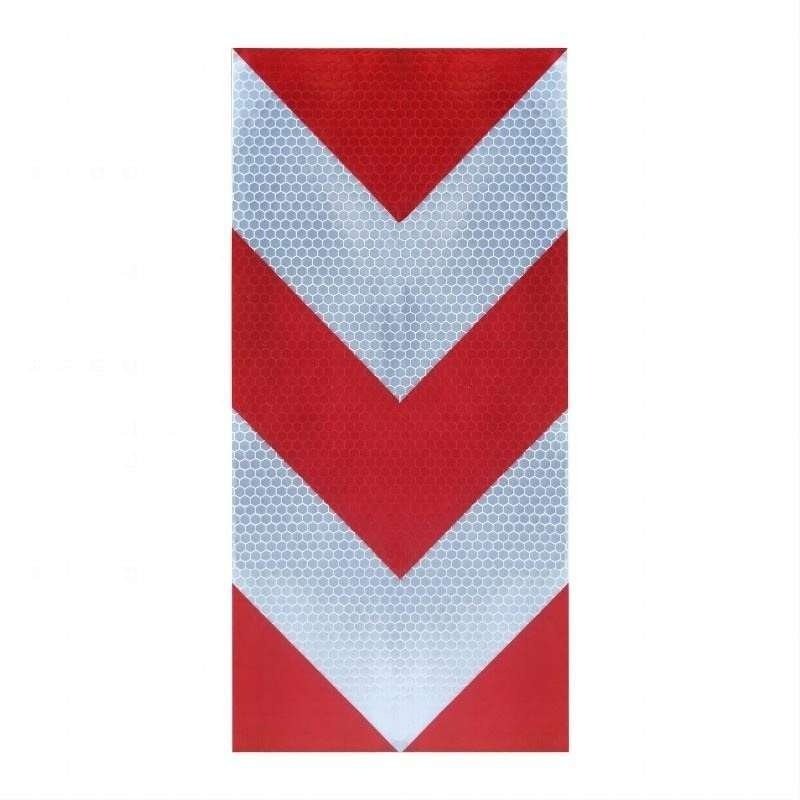 Red and white reflective chevron sticker shown vertically