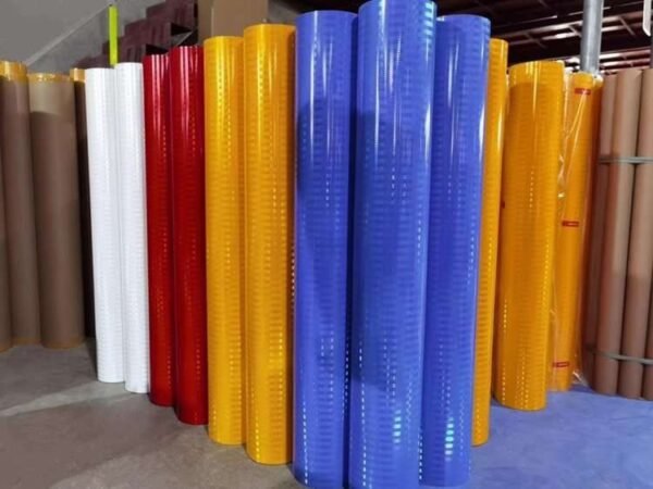 Assorted reflective film rolls in blue, yellow, white and red