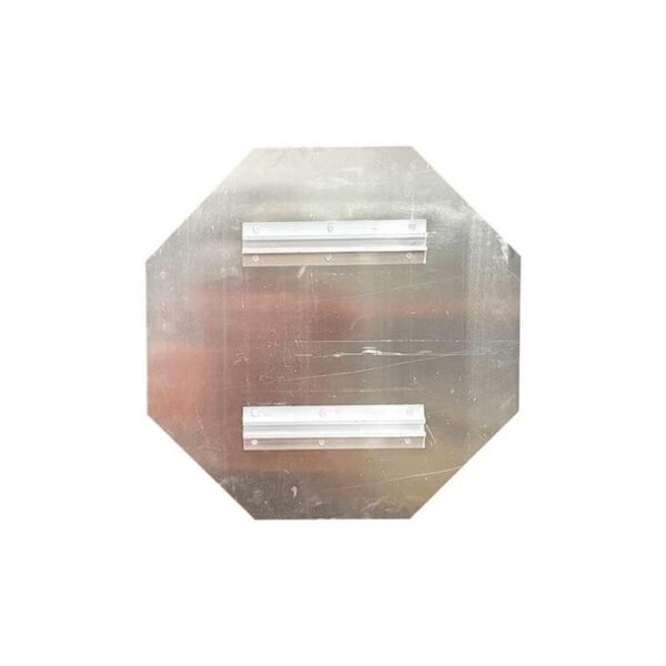 Rear of octagonal STOP sign panel showing two horizontal mounting channels