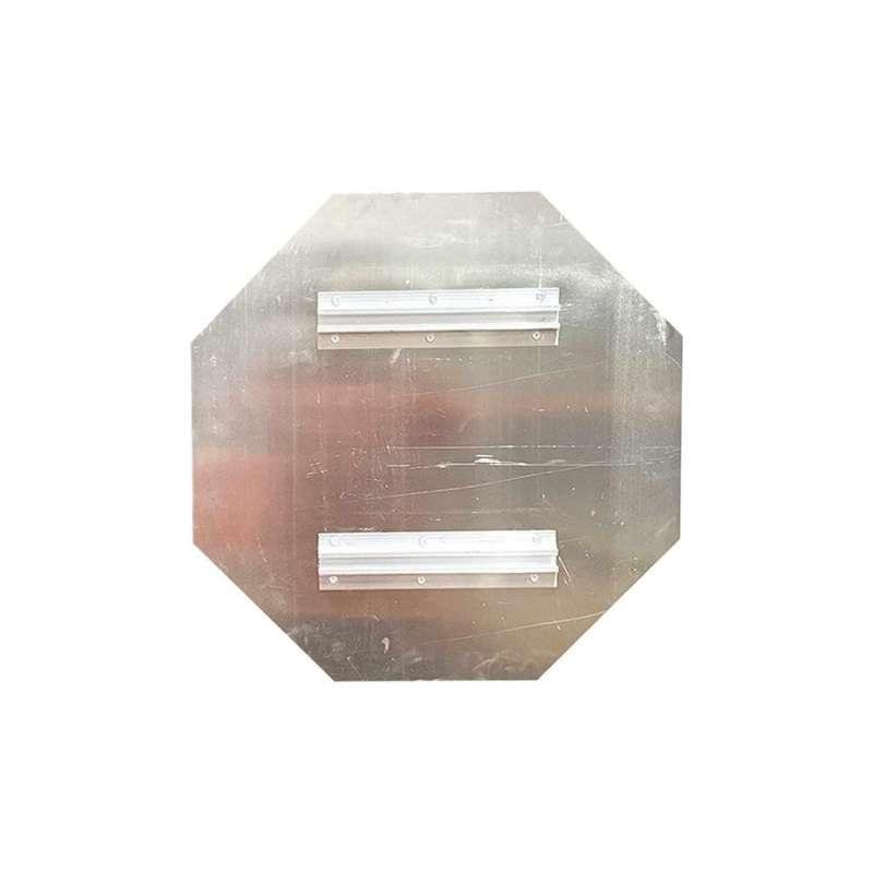 Rear of octagonal STOP sign panel showing two horizontal mounting channels