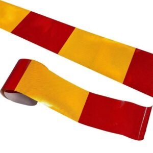 Red and yellow reflective strip with white backing detail