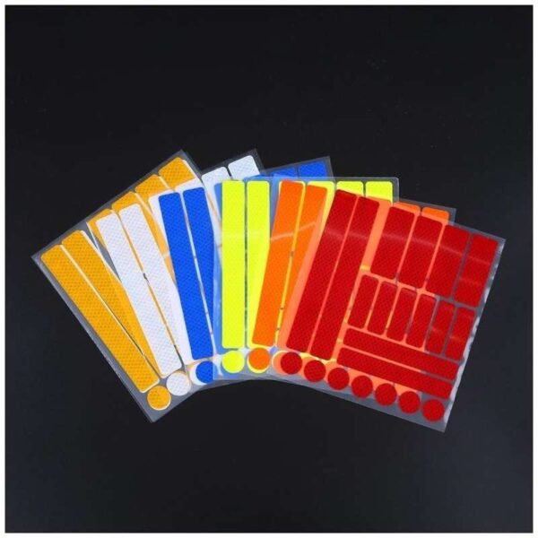 Reflective strip and circle decal sheets in multiple colors
