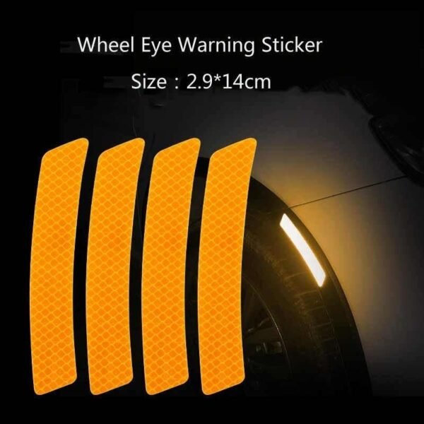 Reflective strip placement reference near a vehicle wheel area