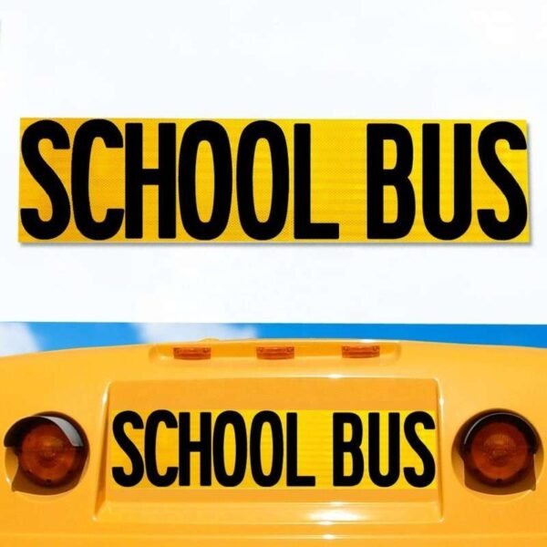Rectangular SCHOOL BUS lettering and front-panel placement reference