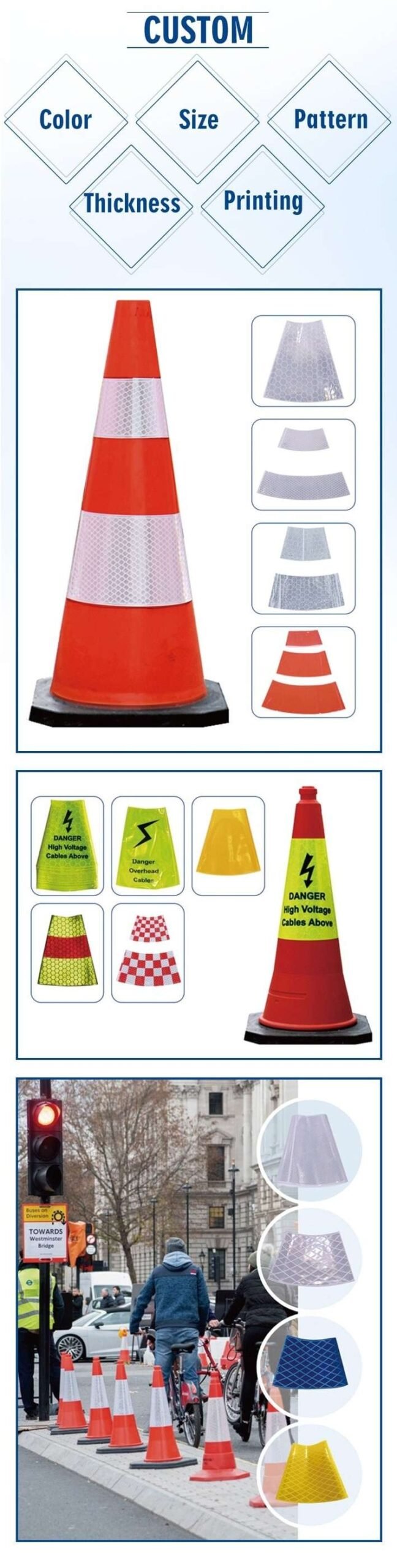 Flexible Prismatic Reflective PVC Sleeves for Traffic Cones — product detail