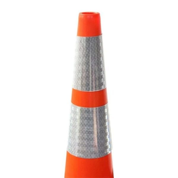 Reflective cone sleeve bands fitted to an orange traffic cone