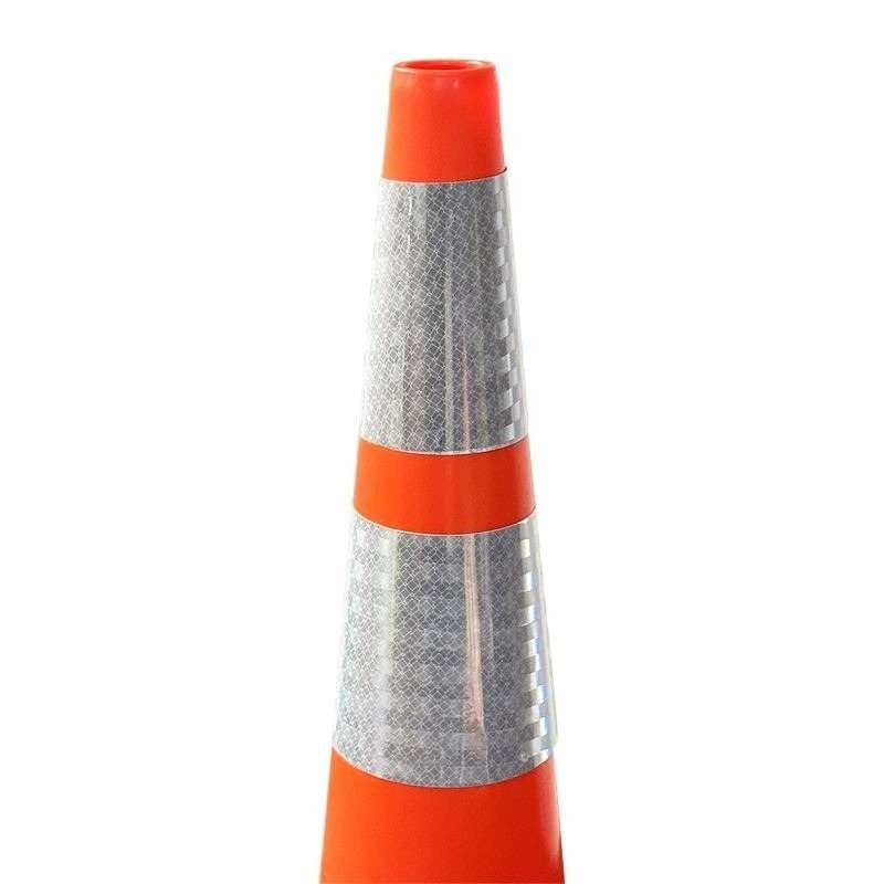 Reflective cone sleeve bands fitted to an orange traffic cone