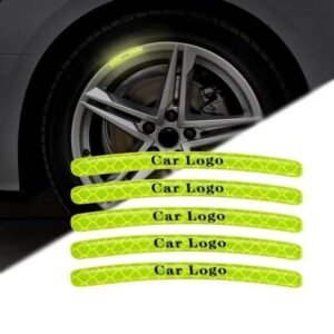 Curved rim decals with placeholder text showing a custom-printing option