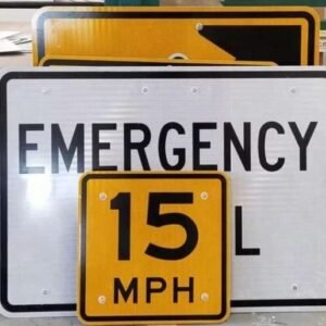 Printed reflective sign panels with black lettering and borders