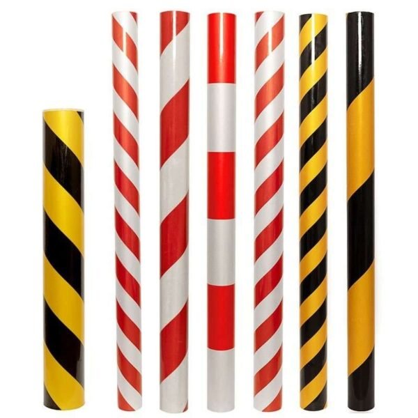 Vertical reflective sheeting rolls with alternative stripe layouts