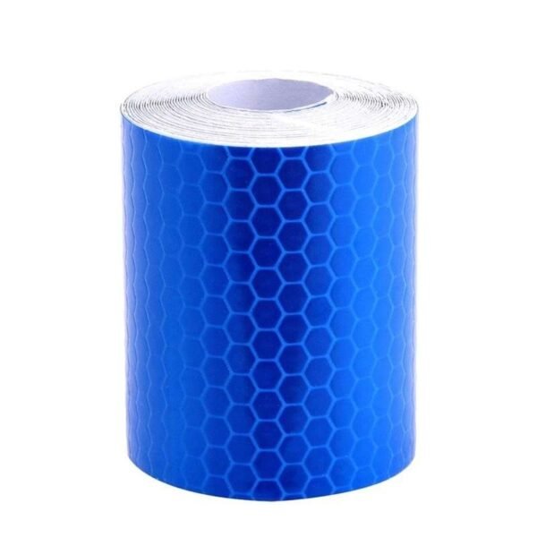 Upright blue honeycomb reflective film roll with white backing